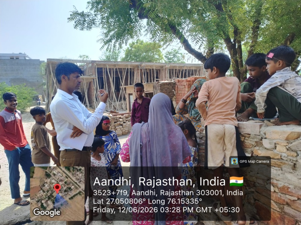 NGO community outreach and awareness meeting in Aandhi village, Rajasthan